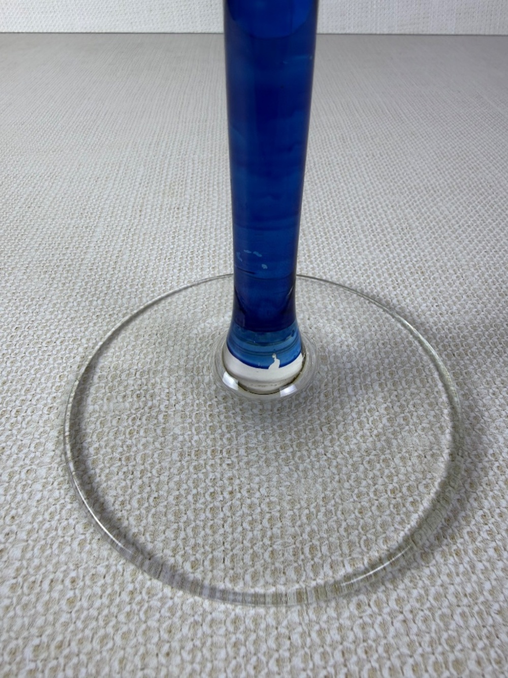 Vintage Art Glass Candlestick Holder — Cobalt Blue Stem with Hurricane Top - Picture 10 of 15